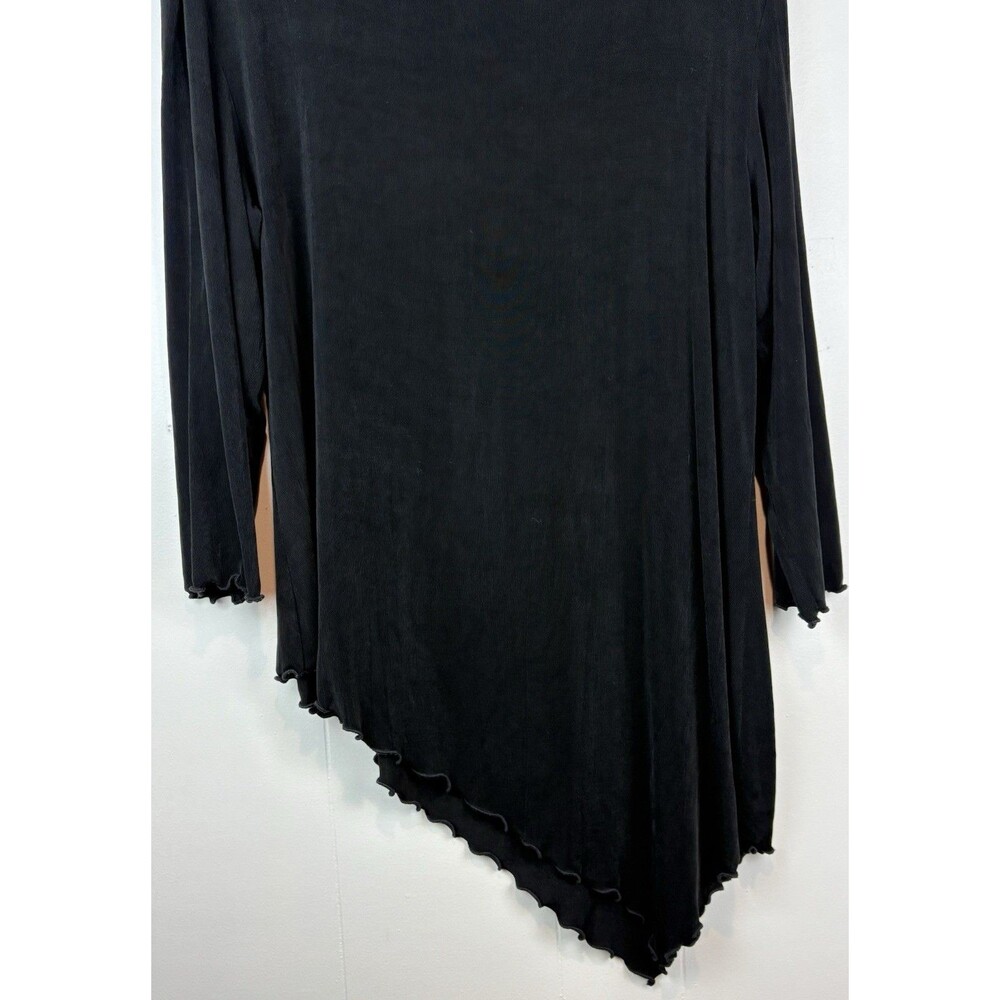 Chicos Travelers Sz 3 Black Tunic Blouse Asymmetrical Lagenlook Office Workwear - Picture 3 of 5